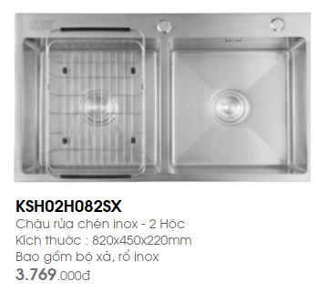 Chậu rửa chén inox - 2 Hộc CAESAR - KSH02H082SX