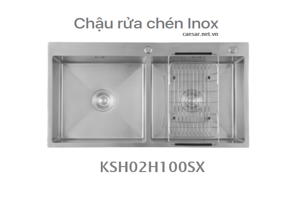 Chậu rửa chén inox - 2 Hộc CAESAR - KSH02H100SX