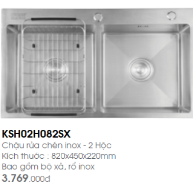 Chậu rửa chén inox - 2 Hộc CAESAR - KSH02H082SX