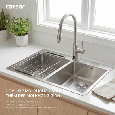KSH02H082SX - Chậu chén 2 hộc đều, inox 304 cao cấp, 82 x 45 cm