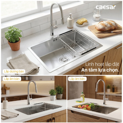 KSH11H060SX - Chậu chén 1 hộc, âm viền, inox 304 cao cấp, 60 x 45 cm