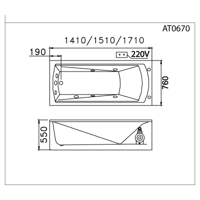 Bồn tắm chân yếm - AT0650L(R)