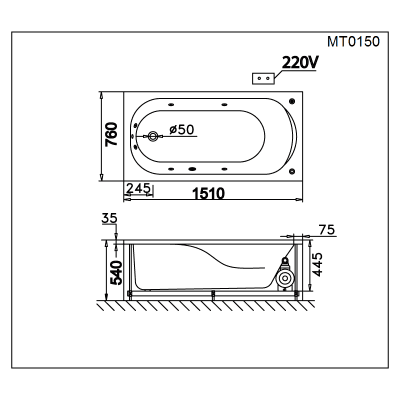 Bồn tắm massage xây - MT0150