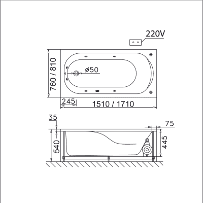 Bồn tắm massage chân yếm - MT0150L(R)
