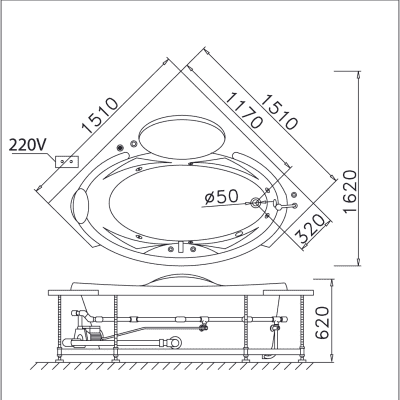 Bồn tắm góc massage chân yếm - MT5150
